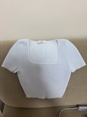 Babaton Pale Blue Ribbed Square-Neck Crop Top